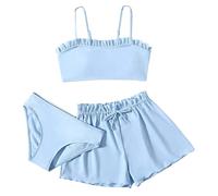 Girls Swimwear 3 Piece Bikini Set Toddler Soild Ruffle Bathing Suit Briefs Comfortable Stylish Swimsuits for Little