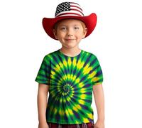 Girls Swirl Gradient Print T-Shirt Short Sleeve Round Neck Casual Top for 2-13 Years Kids Comfortable Daily Wear (Green #2, 4-5 Years)