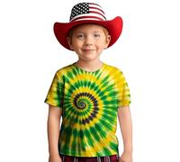 Girls Swirl Gradient Print T-Shirt Short Sleeve Round Neck Casual Top for 2-13 Years Kids Comfortable Daily Wear (Yellow1#2, 10-11 Years)