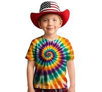 Girls Swirl Gradient Print T-Shirt Short Sleeve Round Neck Casual Top for 2-13 Years Kids Comfortable Daily Wear (Orange2#2, 6-7 Years)