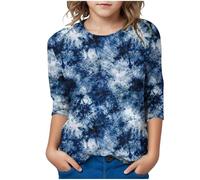 Girls T Shirts 11-12 Years Girls' T-Shirts Tie Dye Top Soft Summer Casual Pullover Tops Round Neck 3/4 Sleeve Base Shirt Clearance Yellow T Shirt 11-12 Years