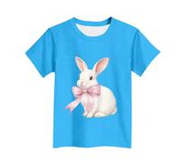 Girls T Shirts Easter Bunny Tshirt Bow Blouse Kids Short Sleeve Top Comfy Summer Cartoon Crew Neck Cute Casual Clothes Athletic School Tshirt Blouse for 10 Years, Blue