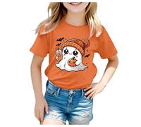 Girls T Shirts Halloween GhostsPumpkins T Shirt Skeleton Bats Tops Kids Witchy Halloween Shirt Kids Tee for Children Round Neck Tshirt for Girls SpookyT Comfortable (Orange, 4 5 Years)