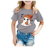 Girls T Shirts Halloween GhostsPumpkins T Shirt Skeleton Bats Tops Kids Witchy Halloween Shirt Kids Tee for Children Round Neck Tshirt for Girls SpookyT Comfortable (Grey, 12 13 Years)