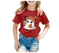 Girls T Shirts Halloween GhostsPumpkins T Shirt Skeleton Bats Tops Kids Witchy Halloween Shirt Kids Tee for Children Round Neck Tshirt for Girls SpookyT Comfortable (Red, 6 7 Years)