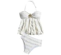 Girls Tankini Y2k 2-Piece Swimsuit Halter High Waisted Tankini Ruffle Swimsuit Bathing Suit Bikini Sets for Beach Pool Parties Summer Vacations 7Y-16Y