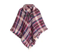 Girls Tartan Scarf With Horn Buckle Casual Shawl Autumn Winter British Style Girls Kids Knitted Pullover Sweaters Horn Button Poncho Tassel Plaid Cloak Cape One Size