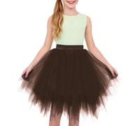 Girls Tassel Tulle Tutu Skirts Solid Elastic Waist Tiered Mesh Lace Skirts Teen Kids Soft Lightweight Ballet Dance Dress Elegant Birthday Party Clothes (Coffee, 9-15 Years)