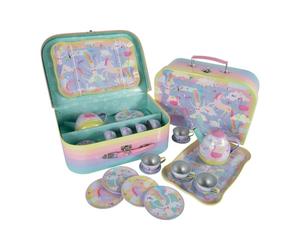 Girls Tea Party Set Musical Tin 11 PCS Unicorn Role Play Kids Birthday Gift 3+