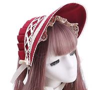 Girls Tea Party Sun Hat Victorian Lace Bows Bonnet Hat Colonial Headwear Tea Party Costume Sweet Lolita Sun Cap for Women Red