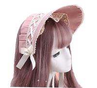 Girls Tea Party Sun Hat Victorian Lace Bows Bonnet Hat Colonial Headwear Tea Party Costume Sweet Lolita Sun Cap for Women Pink