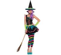 Girls Teen Neon Witch Costume Child Halloween Fancy Dress Outfit Ages 10-16