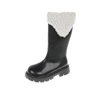 Girls Teen Riding Boots Kids Mid-Calf Fleece Boot Faux Leather Shoes Plush Lining Platform Chunky Block Heel Boots Side Zipper Booties Winter Shoe Thermal Boot Travelling Trekking Footwear