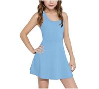 Girls Tennis Dress Kids Summer Racerback Golf School Sports Mini Dresses with Shorts Sleeveless Solid Color Comfy Soft Breathable Skater Dress Everyday Wear Age 4-15 Years