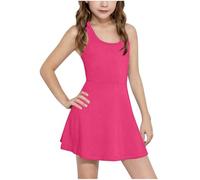 Girls Tennis Dress Kids Summer Racerback Golf School Sports Mini Dresses with Shorts Sleeveless Solid Color Comfy Soft Breathable Skater Dress Everyday Wear Age 4-15 Years