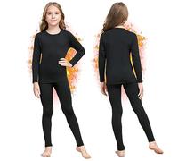 Girls Thermal Underwear Set Ultra Soft Fleece Lined Kids Long Johns Top Bottom Thermals Kids Base Layer Winter Warm, Black, M
