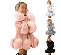 Girls Thickened Faux Fur Coats Princess Solid Color Outerwear Toddlers Kids Luxury Plush Padded Jackets Winter Warm Fluffy Collar Cuffs Stylish Cozy Travel Essentials Outwear for Children in UK