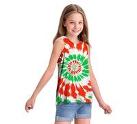 Girls Tie Dye Tops Round Neck Short Sleeve Tees for Kids 2-10 Years Casual Party Wear with Jeans Skirts All Seasons (9-Red, 6-7 Years)