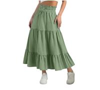 Girl's Tiered Midi Skirt Elastic Waist Twirly Flowy Ruffle Maxi Skirt Boho Summer Casual A-Line Pleated Skirts Swing Full Length Skirts Sundress (UK, Age, 10 Years, 11 Years, Regular, Green)