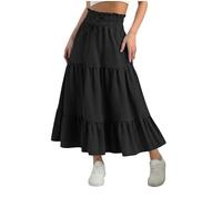 Girl's Tiered Midi Skirt Elastic Waist Twirly Flowy Ruffle Maxi Skirt Boho Summer Casual A-Line Pleated Skirts Swing Full Length Skirts Sundress (UK, Age, 8 Years, 9 Years, Regular, Black)