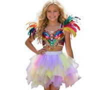 Girls Tiered Skirt Dress Featuring Asymmetric Hem and Rainbow Design for All Year Round Wear Carnival Party Brown Sequin Ballet Tutus White Skort Baby Outfit Girl