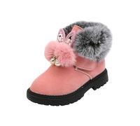 Girls & Toddler' Faux Fur Shearling Ankle Boots, Kids Fleece Lined Warm Winter Flat Non-Slip Pull On Snow Boots Comfy School Shoes Outdoor Footwear Size UK 9