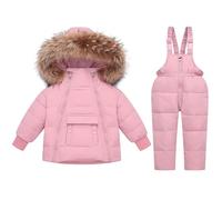 Girls' Toddler Snow Suit Winter Baby Heavyweight Two Piece Skisuit Snowsuit Puffer Down Jacket Coat with Snow Bib Pants Girls Ski Suit Warm Winter Clothing (Pink, 3-4 Years)