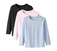 Girls Toddlers' Long-Sleeved T-Shirt Tops Multipacks 3Pcs Plian Cotton Basic Tops, Kids Easy To Match Fall Pullover School Blouse Crewneck Tee Shirt Parties Weekend Outings Tshirts 12 Years Multicolor