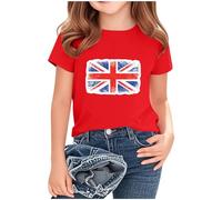 Girls Top 9 Years Kids Clothes Union Jack Red Kids T Shirt Short Sleeve Plus Size British National Flag Printed Crew Neck Casual Loose Fit Tees Tunic Lightweight