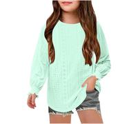 Girls Tops,Girls Long Sleeve Tops,Cute Round Neck Hollow Shirt,Ruffled Cuffs Solid Colour Fashion Pullover Tops,Kids Red Tshirt 14-16 Years
