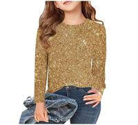 Girls Tops Sparkly Sequin Glitter Shirts Long Sleeve Evening Party Blouses Kids Stylish Trendy Casual Wear Tshirts 3-14 Years