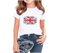 Girls Tops Summer Union Jack Girls T Shirts British National Flag Printed Blouse Loose Fit Tees Child Short Sleeve Teen Costume Crew Neck Tunic Kids Clothes #04White 13 Years