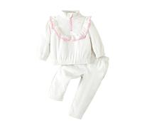 Girls Tracksuit Set, 2 Piece Outfit Baby Girl Clothes, Corduroy Long Sleeved Stand Up Collar Sweatshirt and Loose Sweatpants Bottom Jogging Pants Comfortable Loungewear Sets for Everyday White