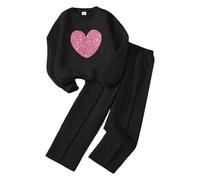 Girls Tracksuit Set 7-12 Years Long Sleeve Hearts Print Sweatshirt & Wide Leg Pants Outfit, Comfy Winter Spring Fall Lounge Wear