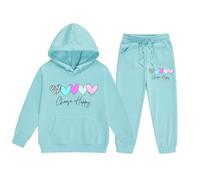 Girls Tracksuit Set Choose Happy Kids Long Sleeve Hoodie Sweatshirt and Trousers Outfits Sets for Girls Trendy Spring Winter Comfy School Casual Jogging Athletic Age 3-14 (Light Blue, 4-5 Years)