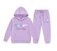 Girls Tracksuit Set Choose Happy Kids Long Sleeve Hoodie Sweatshirt and Trousers Outfits Sets for Girls Trendy Spring Winter Comfy School Casual Jogging Athletic Age 3-14 Years (Purple, 8-9 Years)