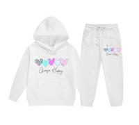 Girls Tracksuit Set Choose Happy Kids Long Sleeve Hoodie Sweatshirt and Trousers Outfits Sets for Girls Trendy Spring Winter Comfy School Casual Jogging Athletic Age 3-14 Years (White, 4-5 Years)