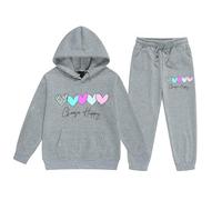 Girls Tracksuit Set Choose Happy Kids Long Sleeve Hoodie Sweatshirt and Trousers Outfits Sets for Girls Trendy Spring Winter Comfy School Casual Jogging Athletic Age 3-14 Years (Grey, 8-9 Years)