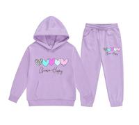 Girls Tracksuit Set Choose Happy Kids Long Sleeve Hoodie Sweatshirt and Trousers Outfits Sets for Girls Trendy Spring Winter Comfy School Casual Jogging Athletic Age 3-14 Years (Purple, 6-7 Years)