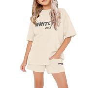 Girls Tracksuit Set Kids Trendy T Shirt And Shorts - Kids Sets Clothes Girls 2 Piece Outfit Summer Fashion Activewear Short Sleeve Fox Letter Print Tops With Loose Jogger Shorts Oversized Outfit