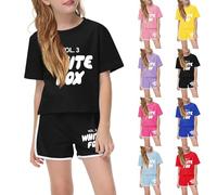 Girls Tracksuit Set Kids Trendy T Shirt And Shorts - Kids Tracksuit Full Set Girls Boys 2 Piece Oversized Outfit School Girls Y2K Activewear Preppy Clothing Oversized Track Suit, Girls' Pyjama Sets