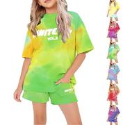 Girls Tracksuit Set Kids Trendy T-Shirt + Shorts 2 Piece Outfit Summer Fashion Letter Print Tops Loose Jogger Y2k Activewear Sweatshirt Gym Set UK