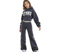 Girls Tracksuit Set Long Sleeve Oversized Outfit Letter Print Crop Top Hoodie and Loose Sweatpants Bottom Jogging Pants Girls Sweatsuit Y2K Activewear Casual Sweatshirt Set for Girl Grey