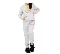 Girls Tracksuit Set Queen Print Pullover Top Full Suit Hooded Sweatshirt Pant Long Sleeves 2PC Hoody Activewear Jumper With Pocket Trouser And Bottoms For Winters Grey -L