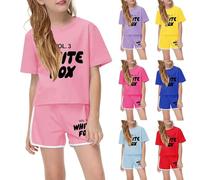 Girls Tracksuit Set Sommer Trendy(T-Shirt and Shorts) Kids Tracksuit Full Set Girls 2 Piece School Outfits for Girls Y2K Activewear Preppy Clothing Oversized Track Suit Girls' Pyjama Sets Purple