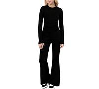 Girls Tracksuit Set Two Piece Outfits, Kids Stretch Long Sleeve Crop Top & Elastic Waist Wide Leg Trouser Lounge Sets Y2K Outfits Yoga Trousers Suit Black 12-13 Years