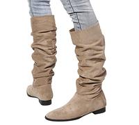 Girls Trainers Women Block Heel Fashion Over The Knee Boots Women Zip Round Toe Knee High Shoe Mid Heels Long Boot Girls School Shoes (Khaki #1, 4.5)