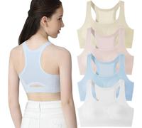 Girls Training Bras Seamless Racerback Bralette Lift Your Back Sports Underwears Shockproof Running Vest with Lightweight with Removable Padding for Teen 8-18 Years/4 Pack