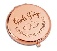 Girls Trip Cheaper Than Therapy Compact Pocket Makeup Mirror Girls Weekend Gifts Trip Gift for Best Friends Colleague Getaway Gift Bachelorette Party Gift Friendship Gift Round Rose Gold Makeup Mirror