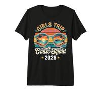 Girls Trip Cruise Squad Retro Beach Sunset Vacation 2026 Premium T-Shirt